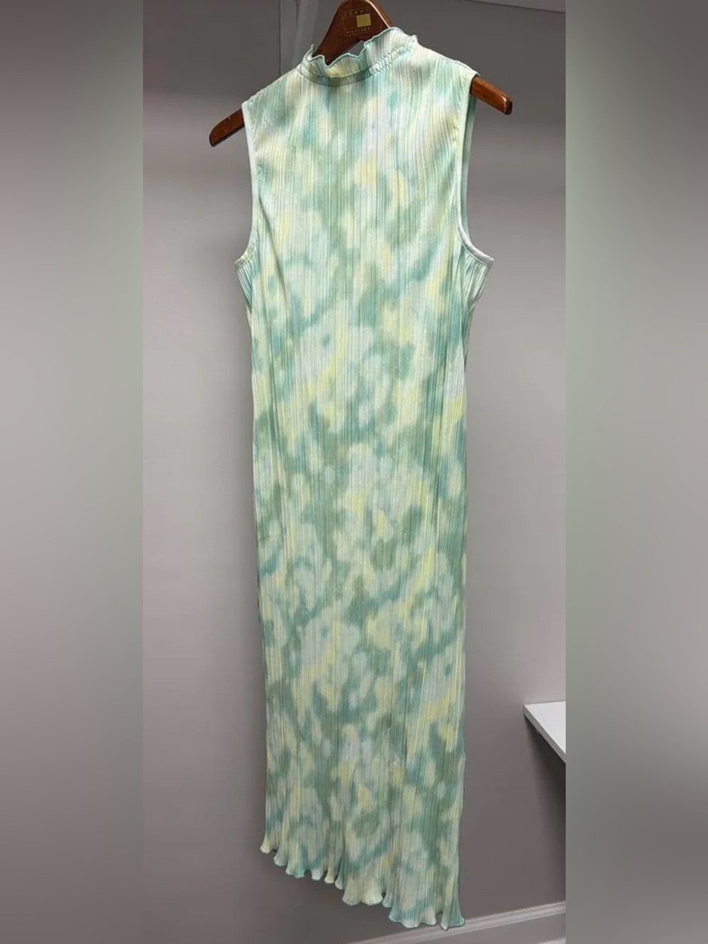 Sleeveless Ribbed Maxi Dress in Pastel Mint Tie-Dye
